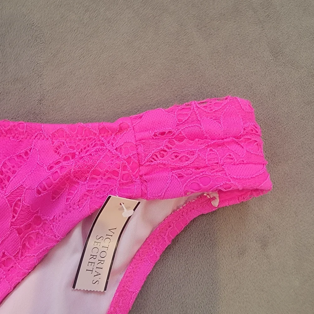 Victoria’s Secret “The Knockout Bikini” in Neon Pink Lace Overlay Size XL - Picture 10 of 12